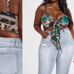 Fashion to Figure Geometric Green and Black Crop Top